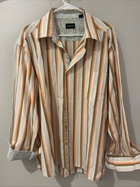 Riscatto Men's Orange Stripe Button-Up Shirt